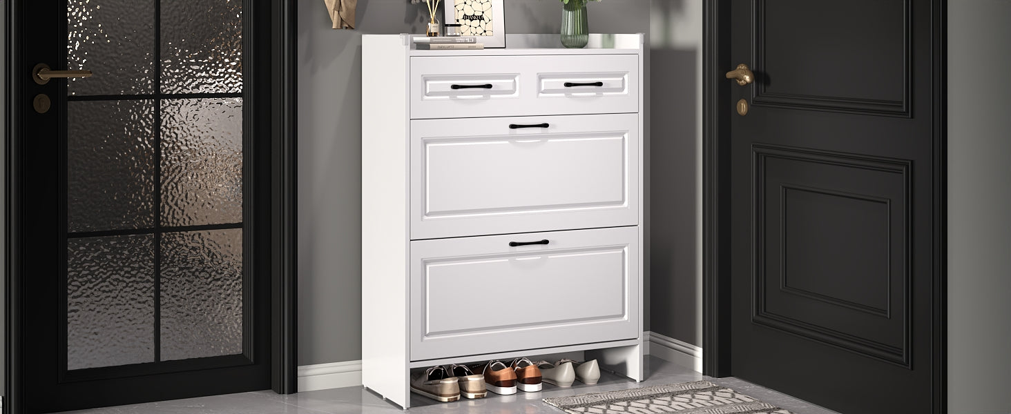 Logidon shoe cabinet white MDF 80 x 34 x 107.5 cm with 4 compartments and 1 drawer