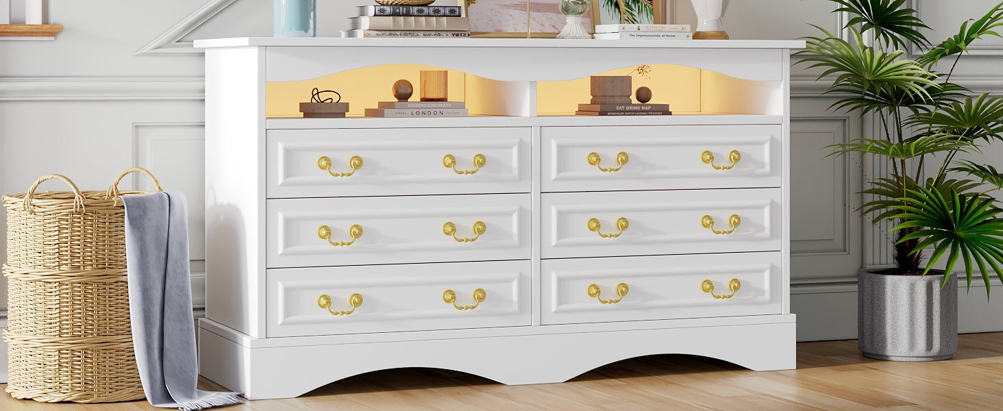 Logidon Dressoir 120x40x70 met LED-licht en halfopen opbergruimte Wit