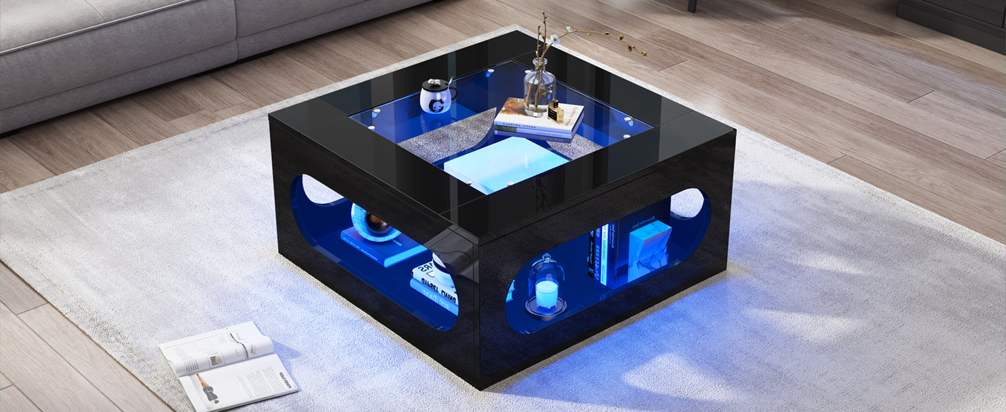 Logidon LED salontafel 70x70 cm vierkant zwart MDF glasblad