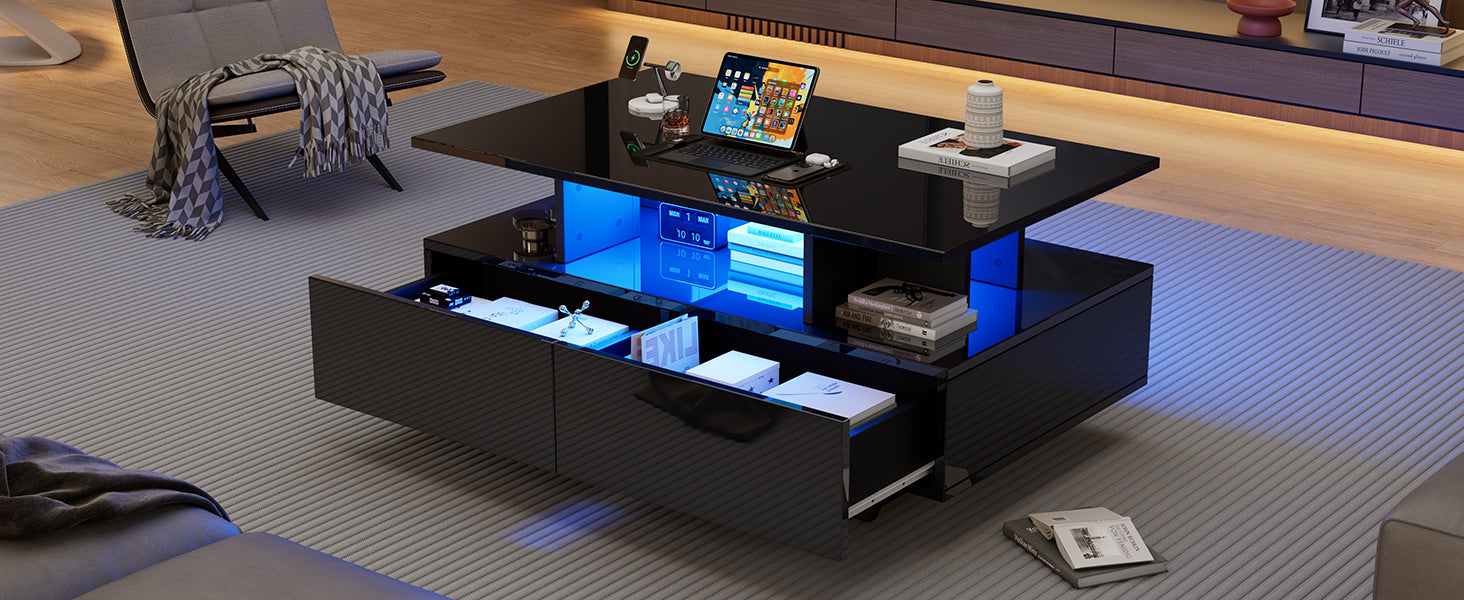 Logidon LED-verlichting salontafel met 2 lades 90x55x41 cm