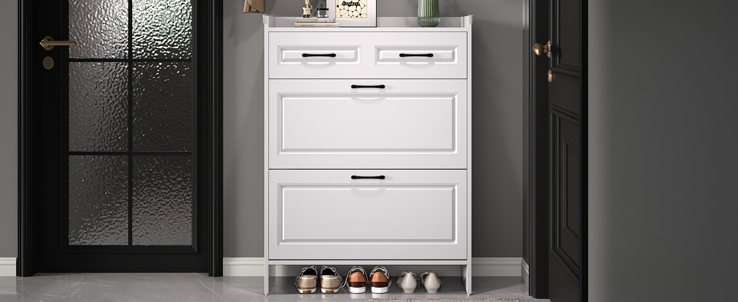 Logidon shoe cabinet white MDF 80 x 34 x 107.5 cm with 4 compartments and 1 drawer