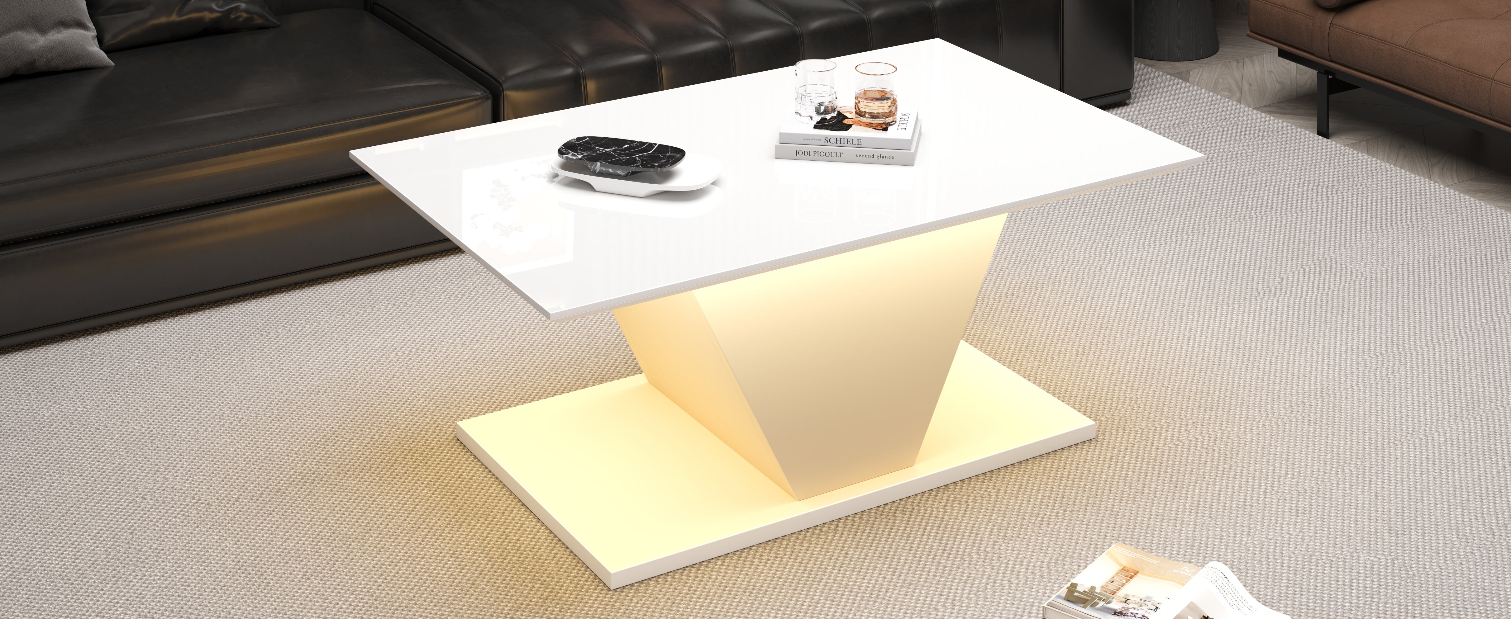 Logidon V-vorm salontafel wit hoogglans LED verlichting 100x50x46 cm