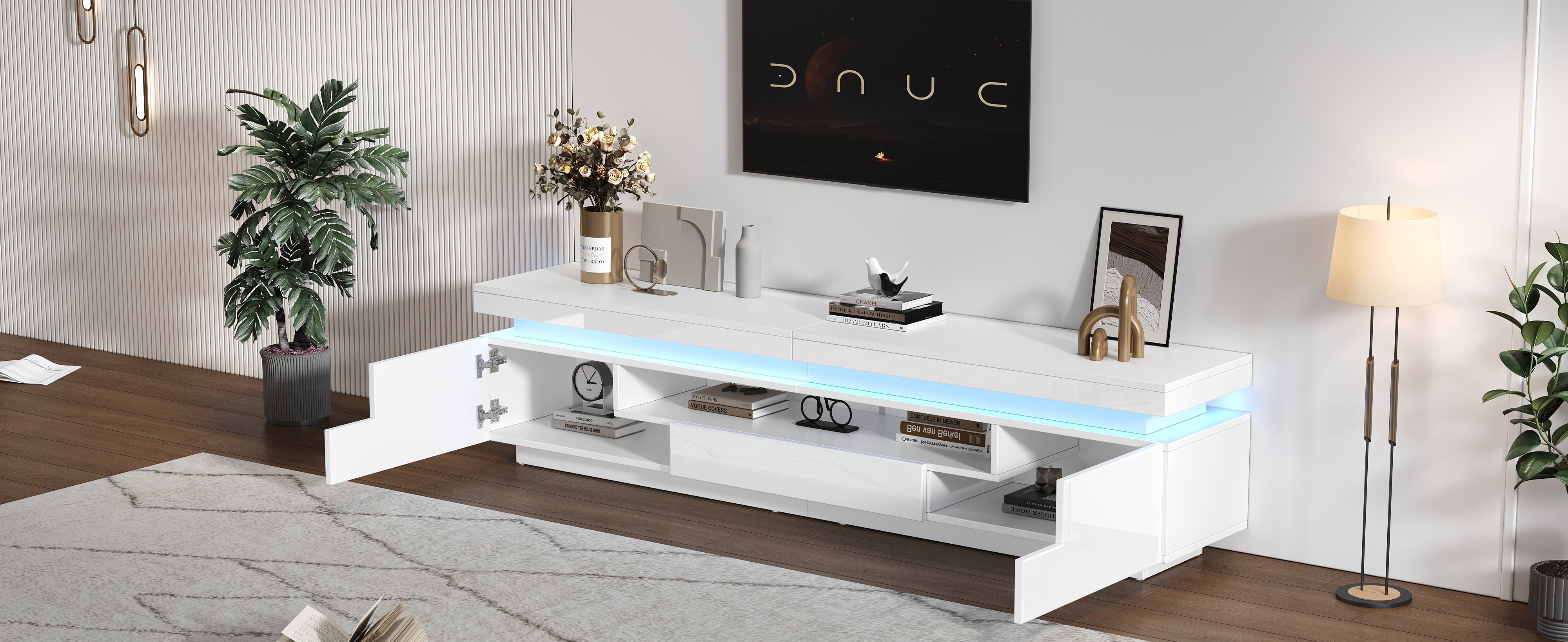 Logidon wit hoogglans LED lowboard 175x38x45 cm met 2 kasten