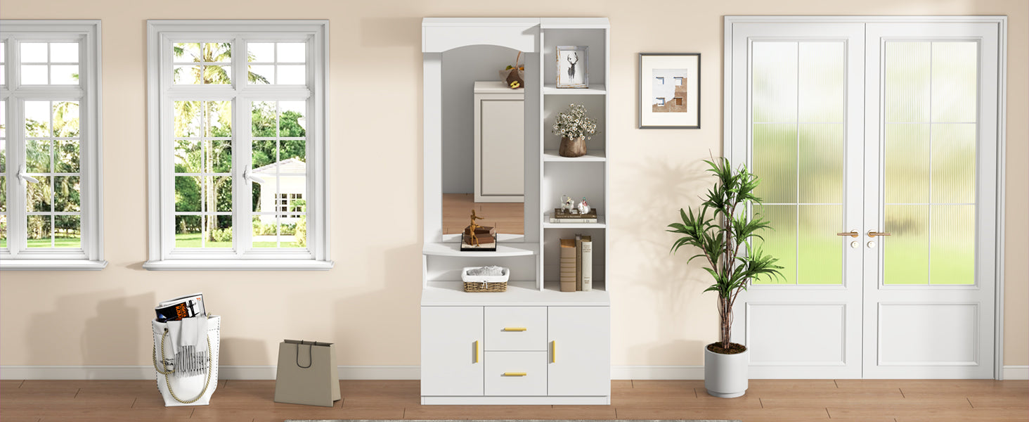 Logidon 90x40x180 cm halkast wit met spiegel en schoenenkast