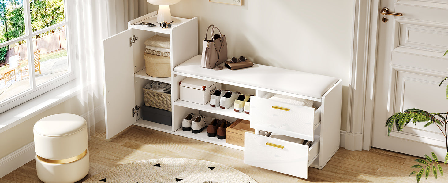 Logidon schoenenbank wit hoogglans 128x30x68 cm met 2 lades