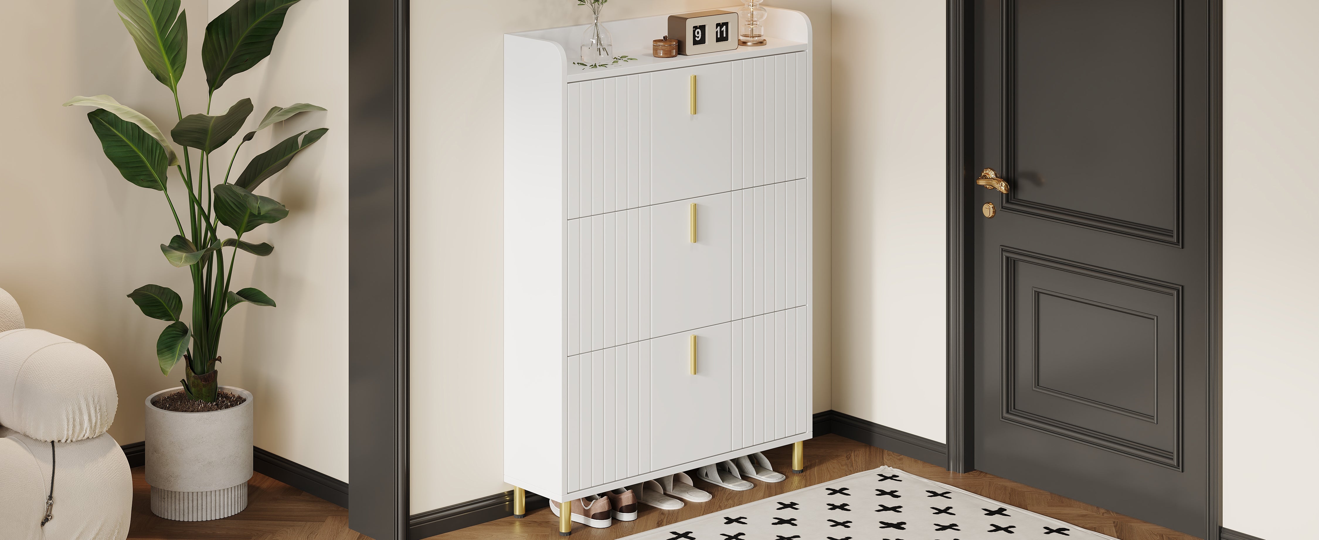 Logidon schoenenkast wit 3 kleppen, 6 vakken, 80x23x123 cm