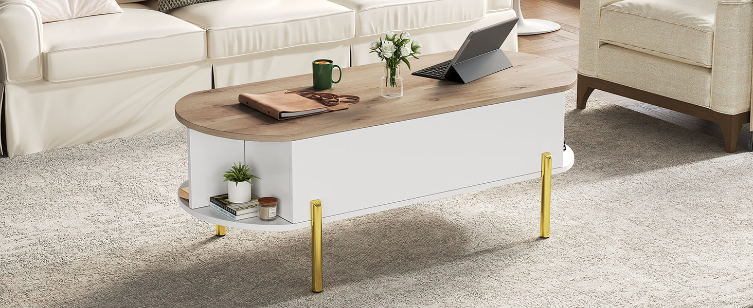 Logidon Verstelbare Salontafel 120x50x43 cm Met Opbergruimte Wit Hout
