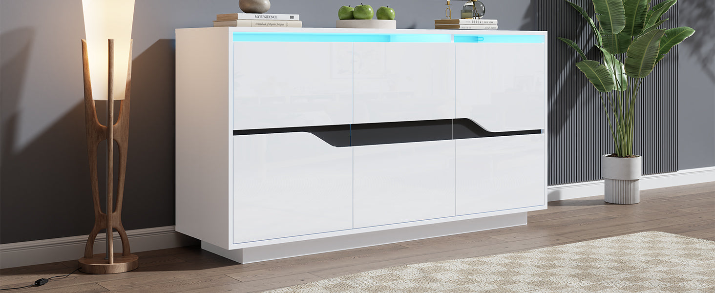 Logidon Sideboard 140x40x76 Cm White Black With 3 Doors LED