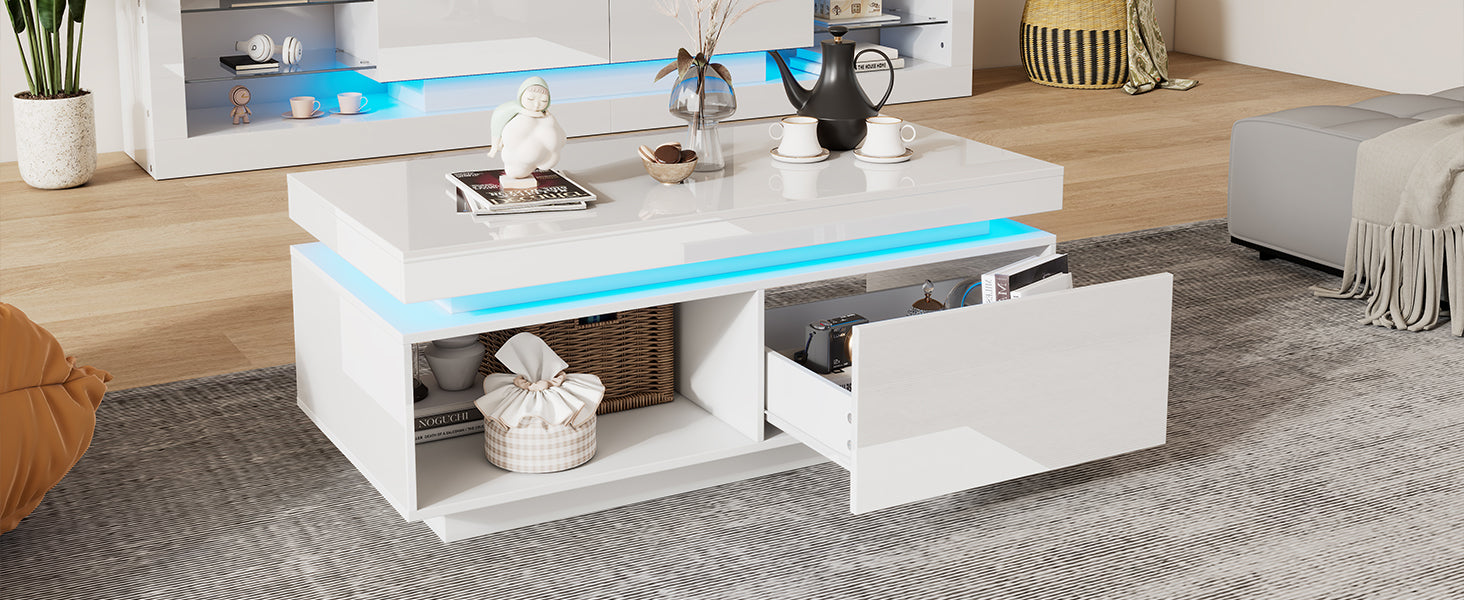 Logidon hoogglans witte salontafel met LED verlichting 100x50x40,3 cm