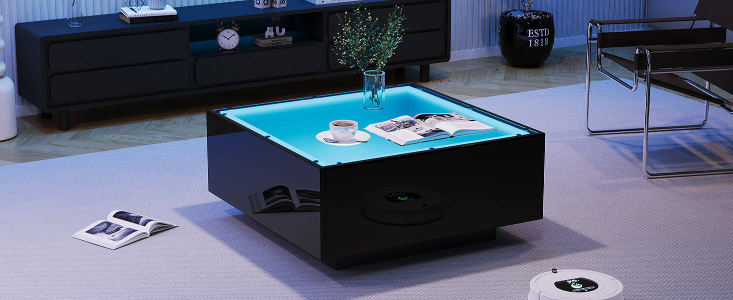 Logidon salontafel 70x70 cm glazen tafelblad LED zwart