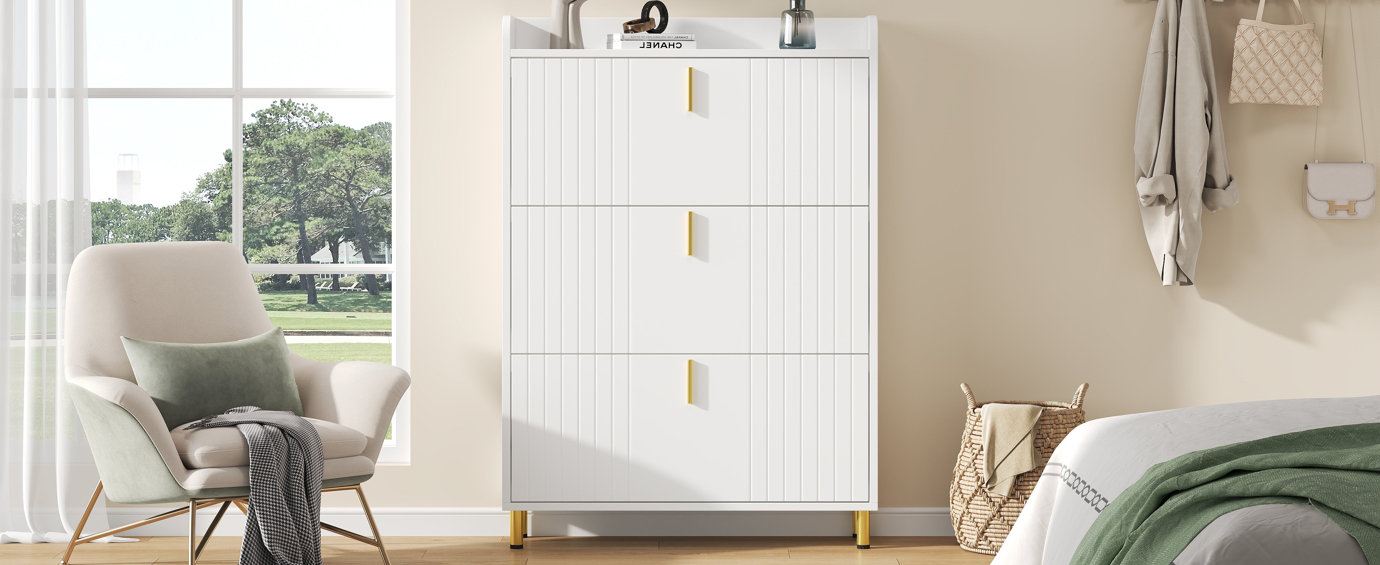 Logidon schoenenkast wit 3 kleppen, 6 vakken, 80x23x123 cm