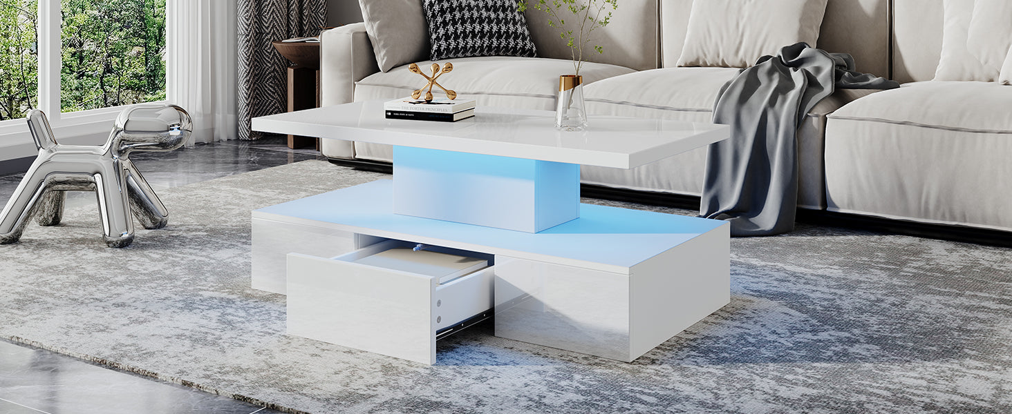 Logidon Salontafel met twee niveaus, witte LED-verlichting