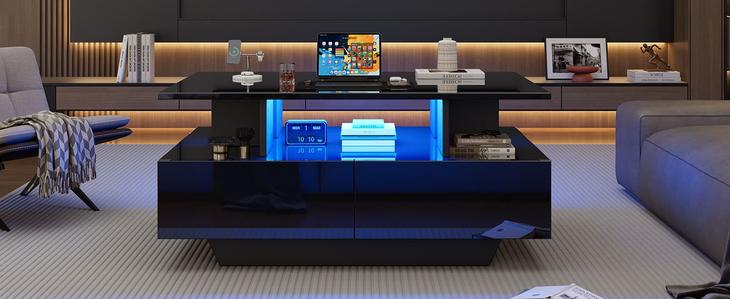 Logidon LED-verlichting salontafel met 2 lades 90x55x41 cm