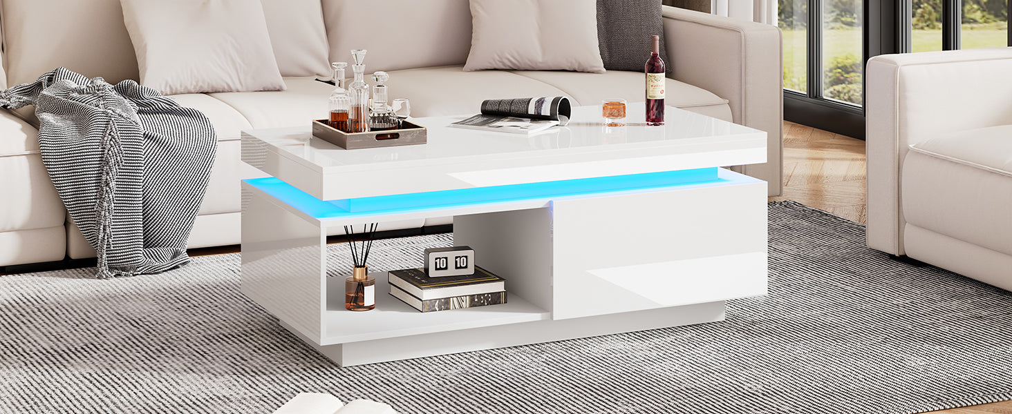 Logidon hoogglans witte salontafel met LED verlichting 100x50x40,3 cm