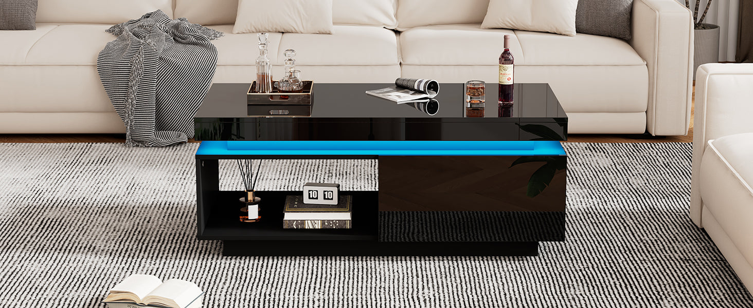 Logidon hoogglans salontafel zwart met LED verlichting 100x50x40 cm