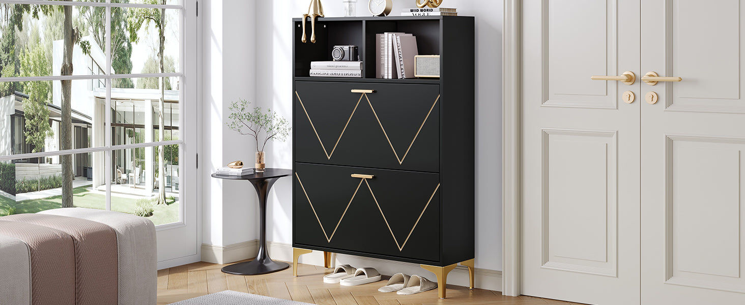 Logidon shoe cabinet 80x25x117 cm black with folding doors and four shoe shelves