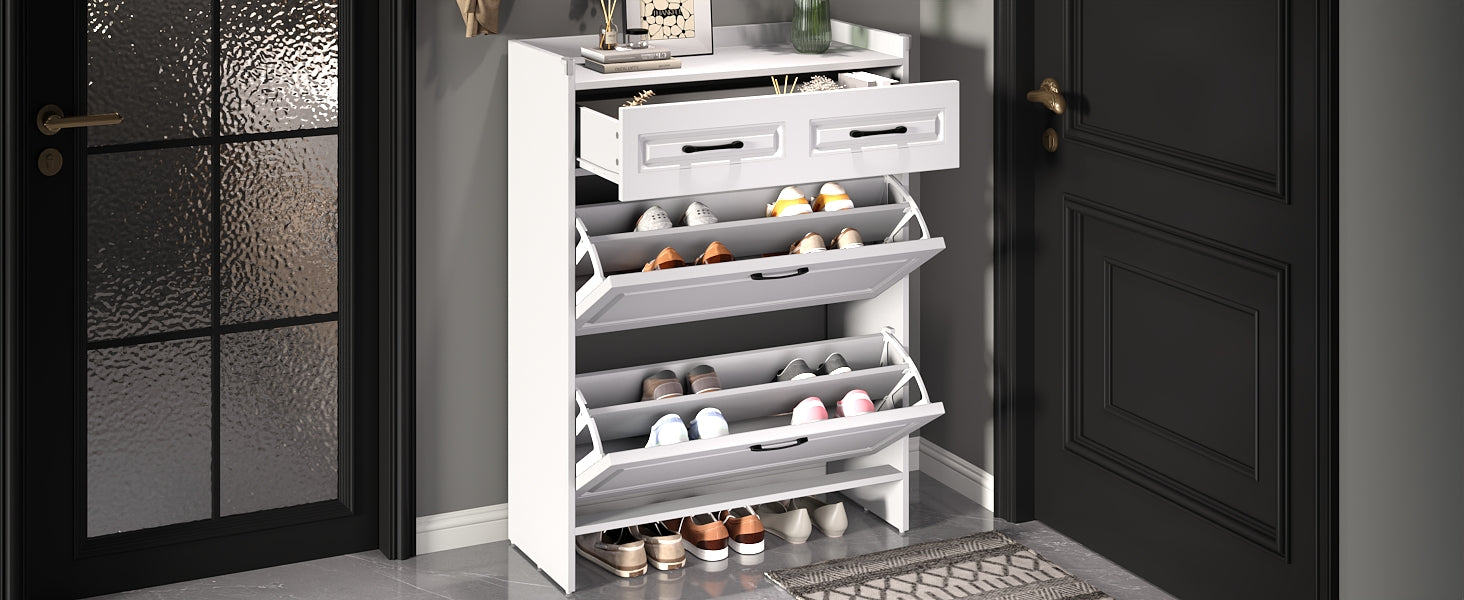 Logidon shoe cabinet white MDF 80 x 34 x 107.5 cm with 4 compartments and 1 drawer