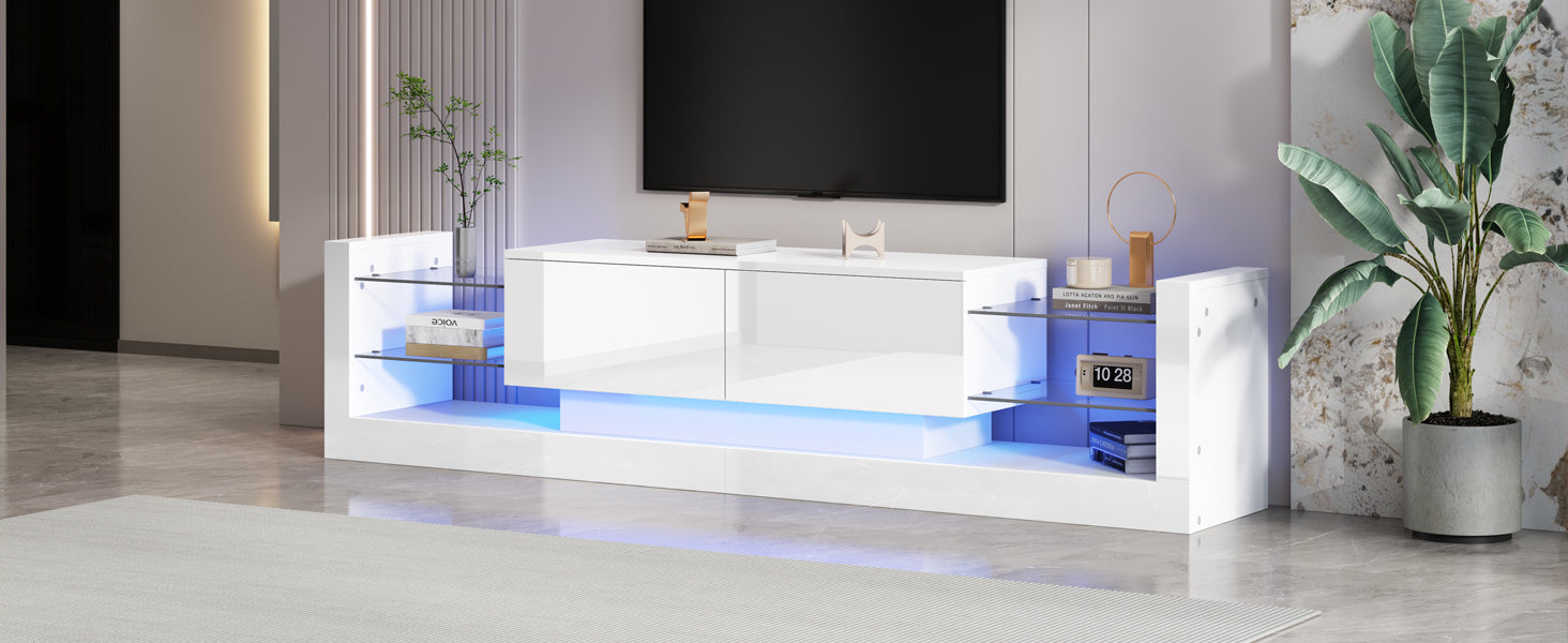 Logidon hoogglans TV-meubel met LED-verlichting 181 cm wit glazen front