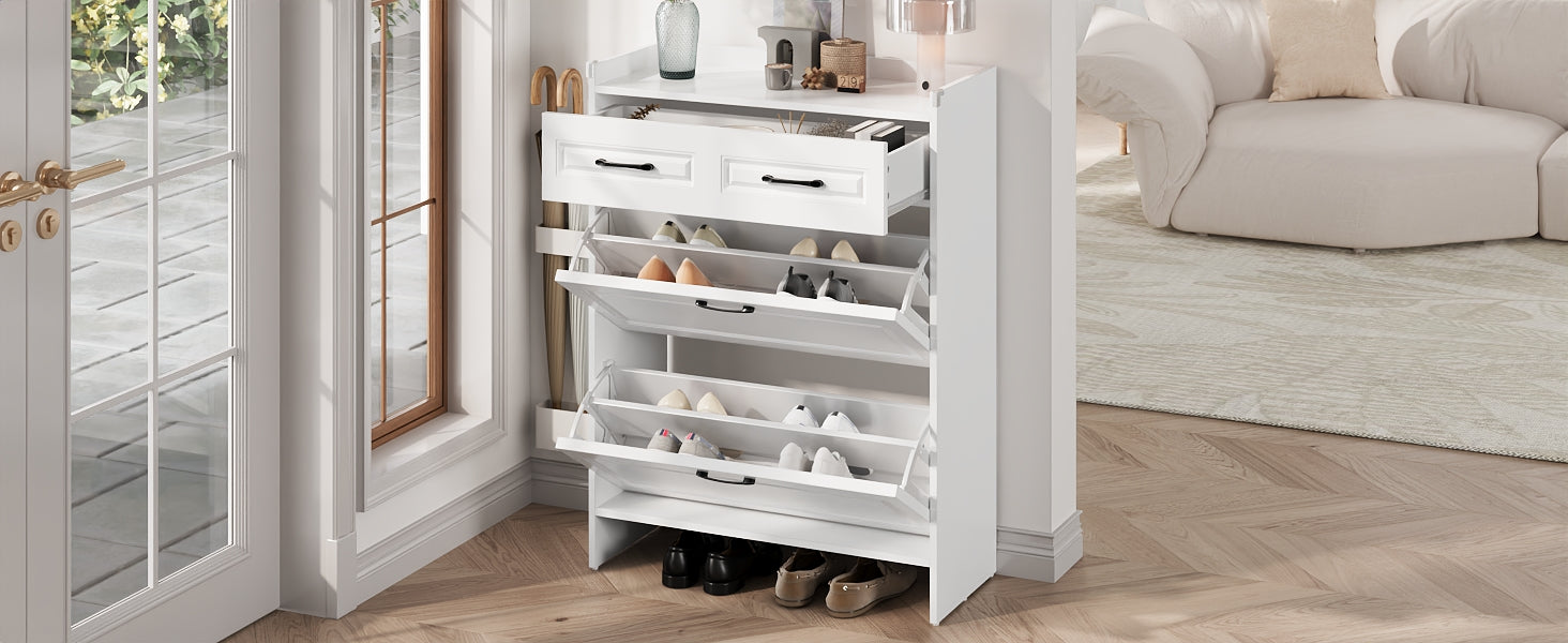 Logidon shoe cabinet white MDF 80 x 34 x 107.5 cm with 4 compartments and 1 drawer