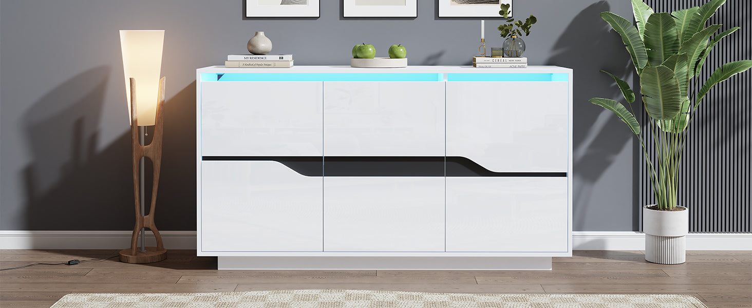 Logidon Sideboard 140x40x76 Cm White Black With 3 Doors LED