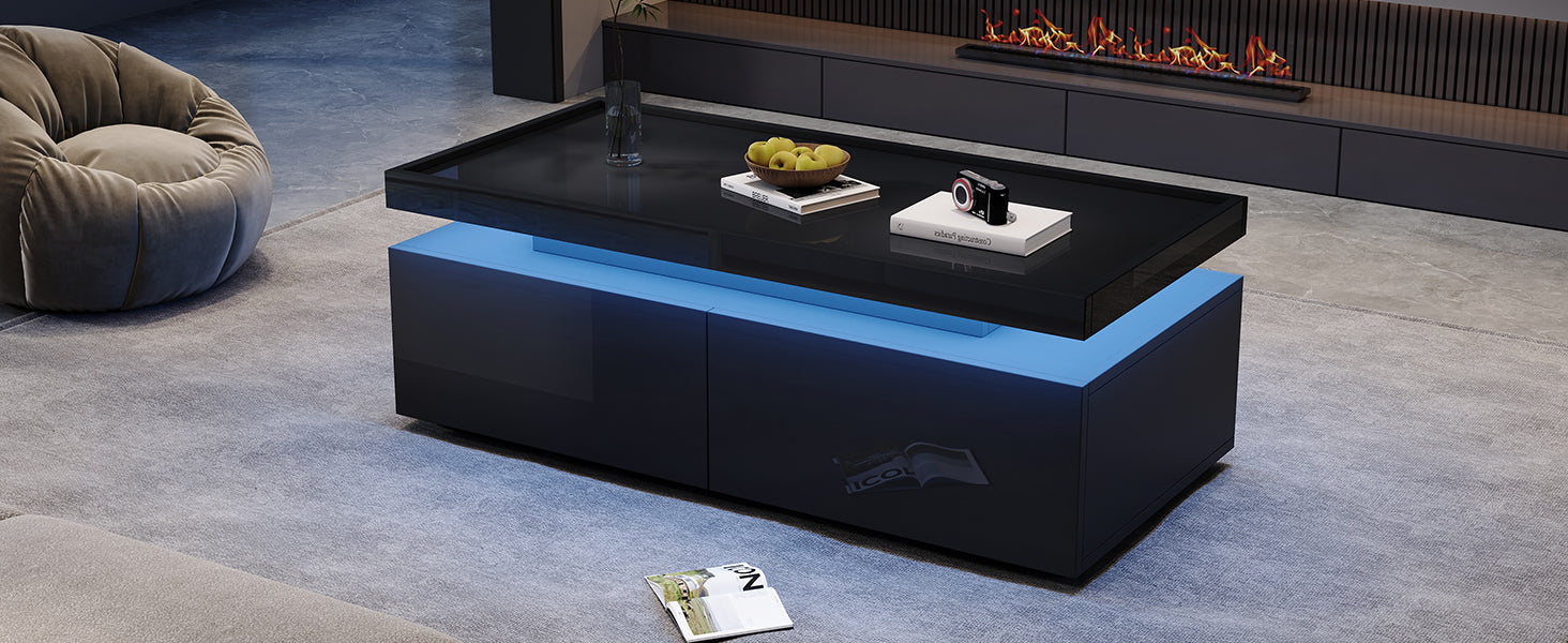Logidon hoogglans salontafel 95x45x35 cm met LED verlichting zwart