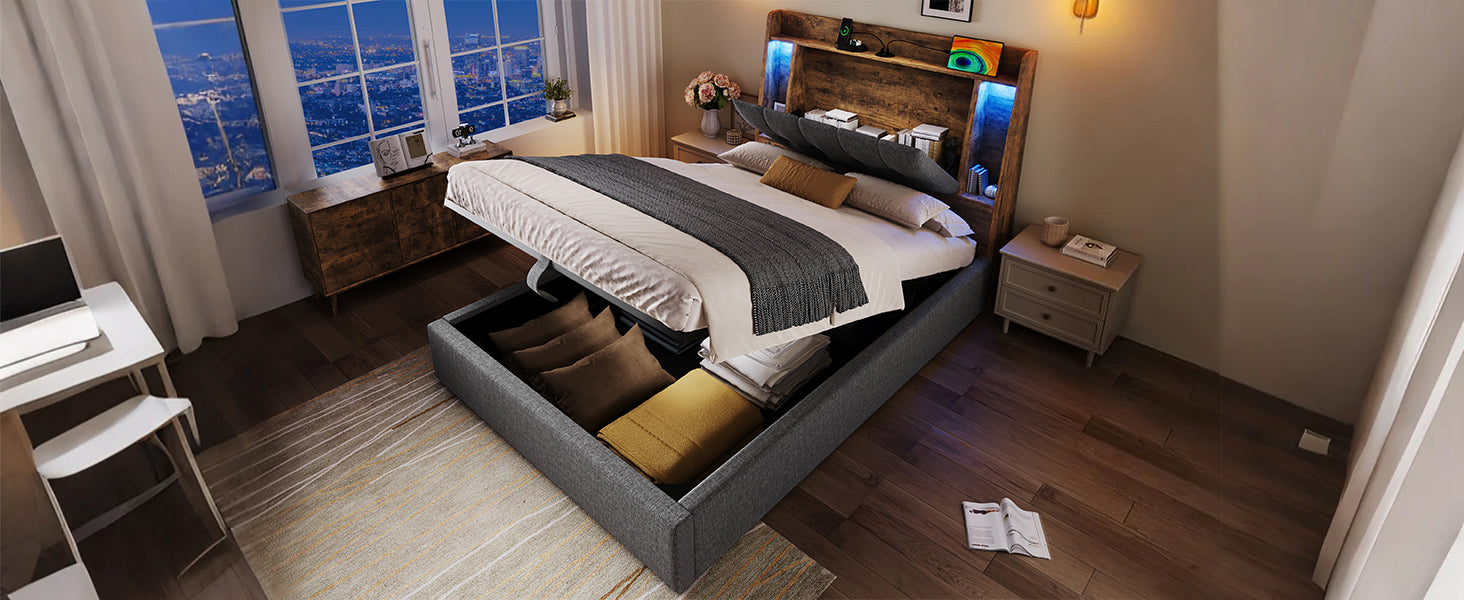 Logidon gestoffeerd bed 90x200 grijs met USB TypeC oplaadfunctie