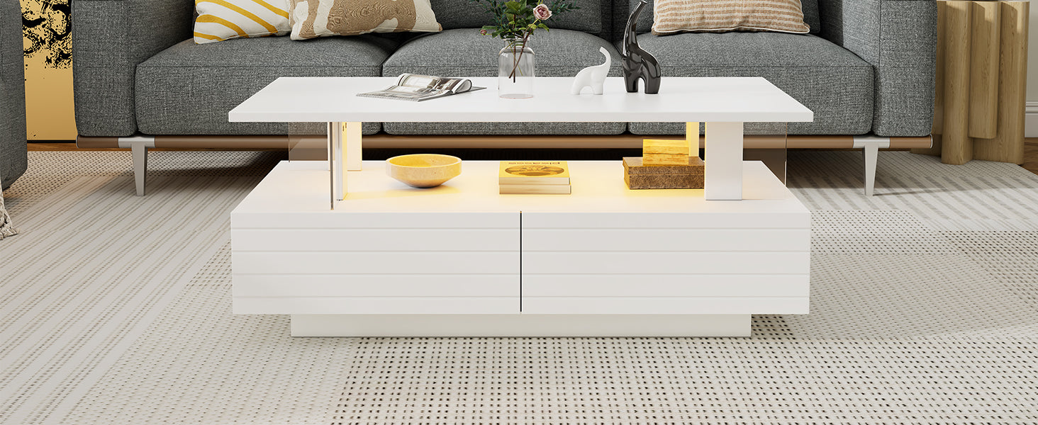 Logidon Witte LED Salontafel met Opbergruimte Bluetooth App Bediening 100x50x42 Cm