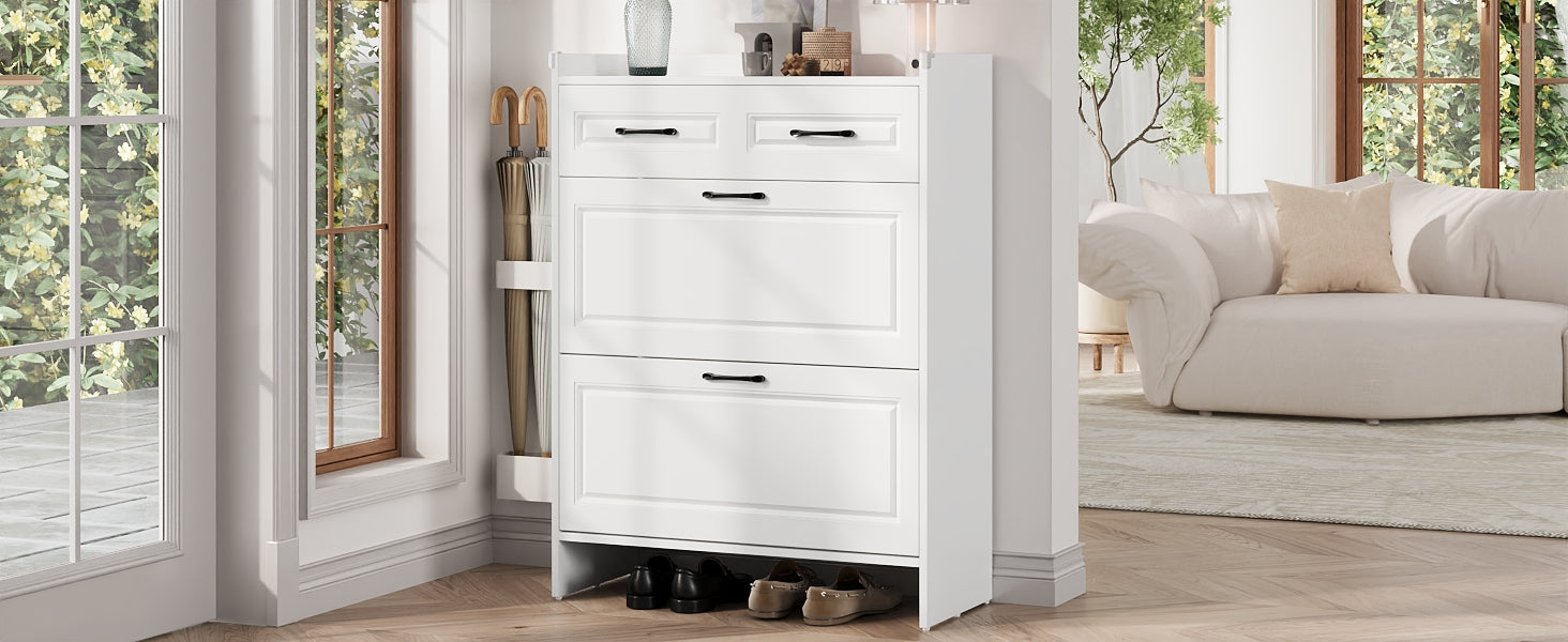Logidon shoe cabinet white MDF 80 x 34 x 107.5 cm with 4 compartments and 1 drawer