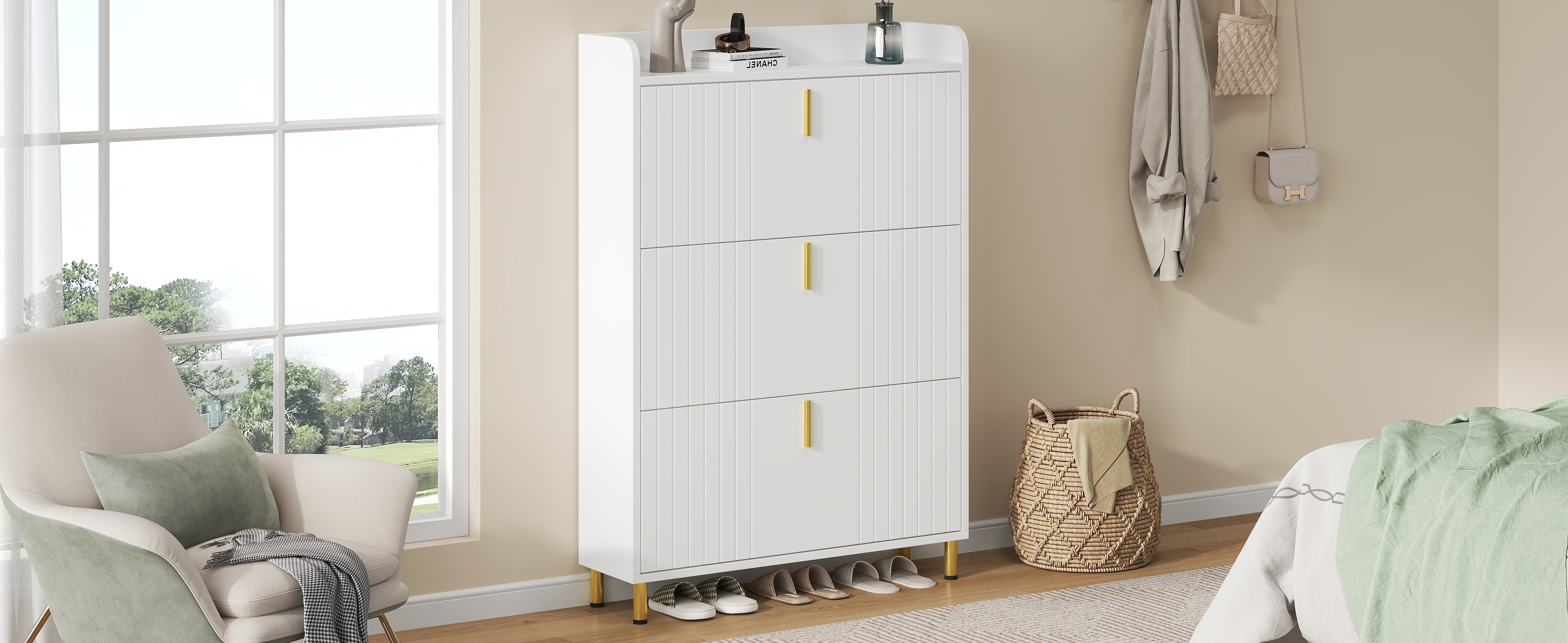 Logidon schoenenkast wit 3 kleppen, 6 vakken, 80x23x123 cm