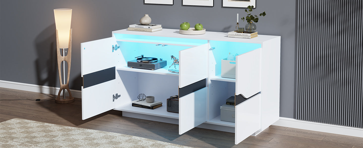 Logidon Sideboard 140x40x76 Cm White Black With 3 Doors LED