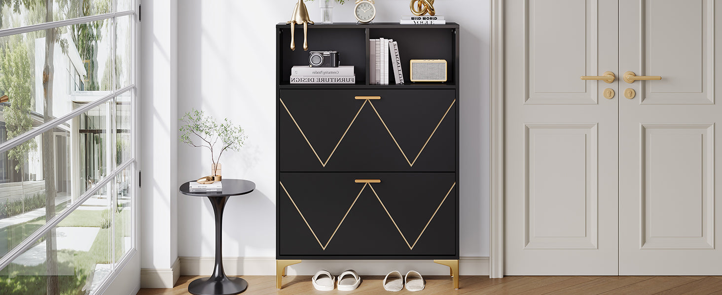 Logidon shoe cabinet 80x25x117 cm black with folding doors and four shoe shelves