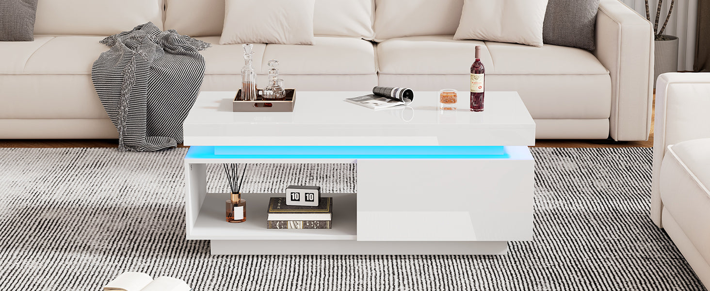 Logidon hoogglans witte salontafel met LED verlichting 100x50x40,3 cm