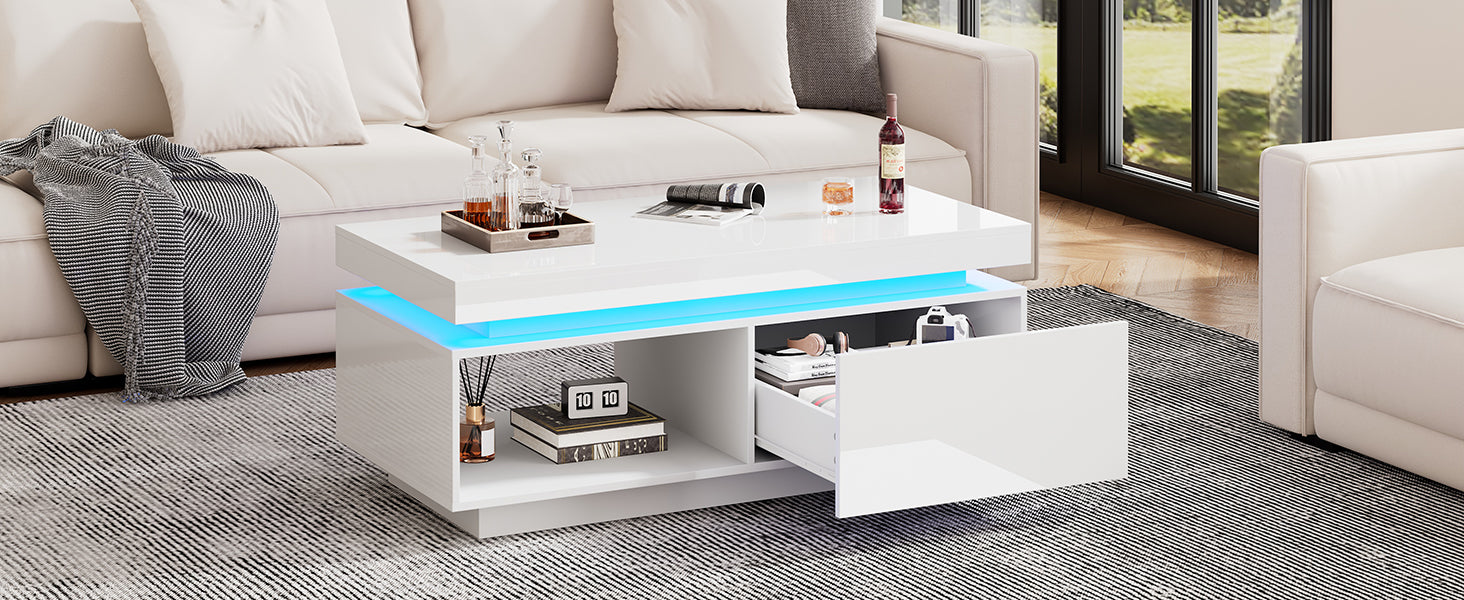 Logidon hoogglans witte salontafel met LED verlichting 100x50x40,3 cm