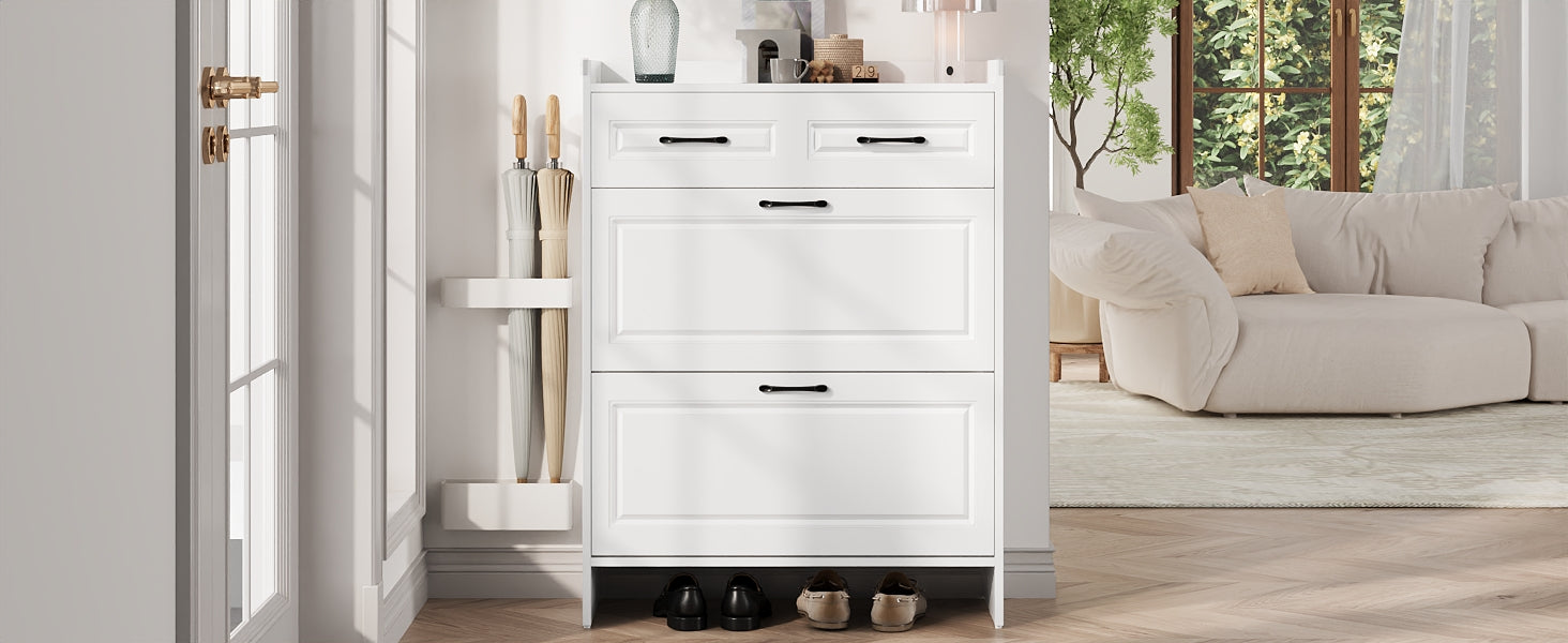 Logidon shoe cabinet white MDF 80 x 34 x 107.5 cm with 4 compartments and 1 drawer