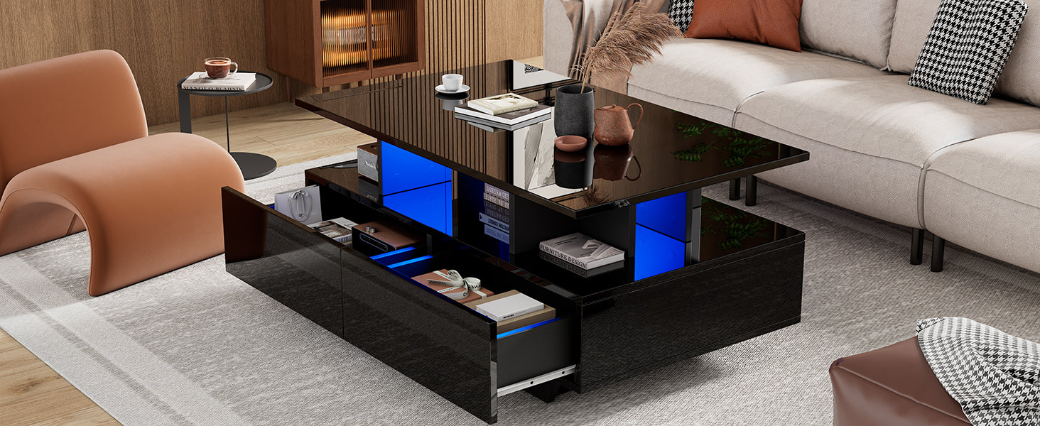 Logidon LED-verlichting salontafel met 2 lades 90x55x41 cm