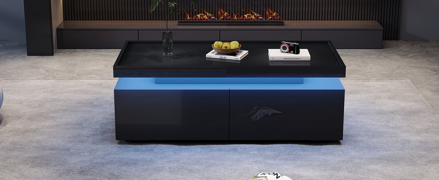 Logidon hoogglans salontafel 95x45x35 cm met LED verlichting zwart