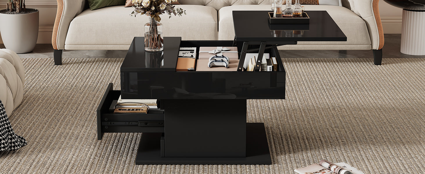 Logidon Salontafel 70x70 cm met draaibaar blad en lade zwart
