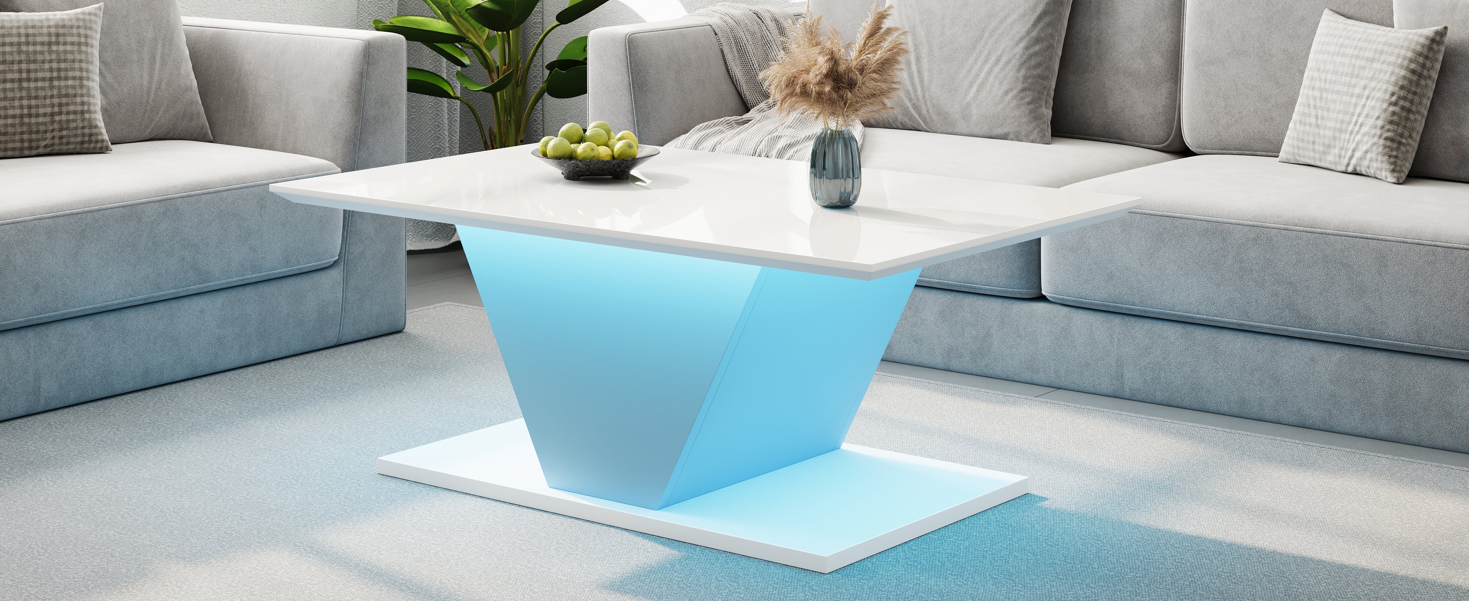 Logidon V-vorm salontafel wit hoogglans LED verlichting 100x50x46 cm