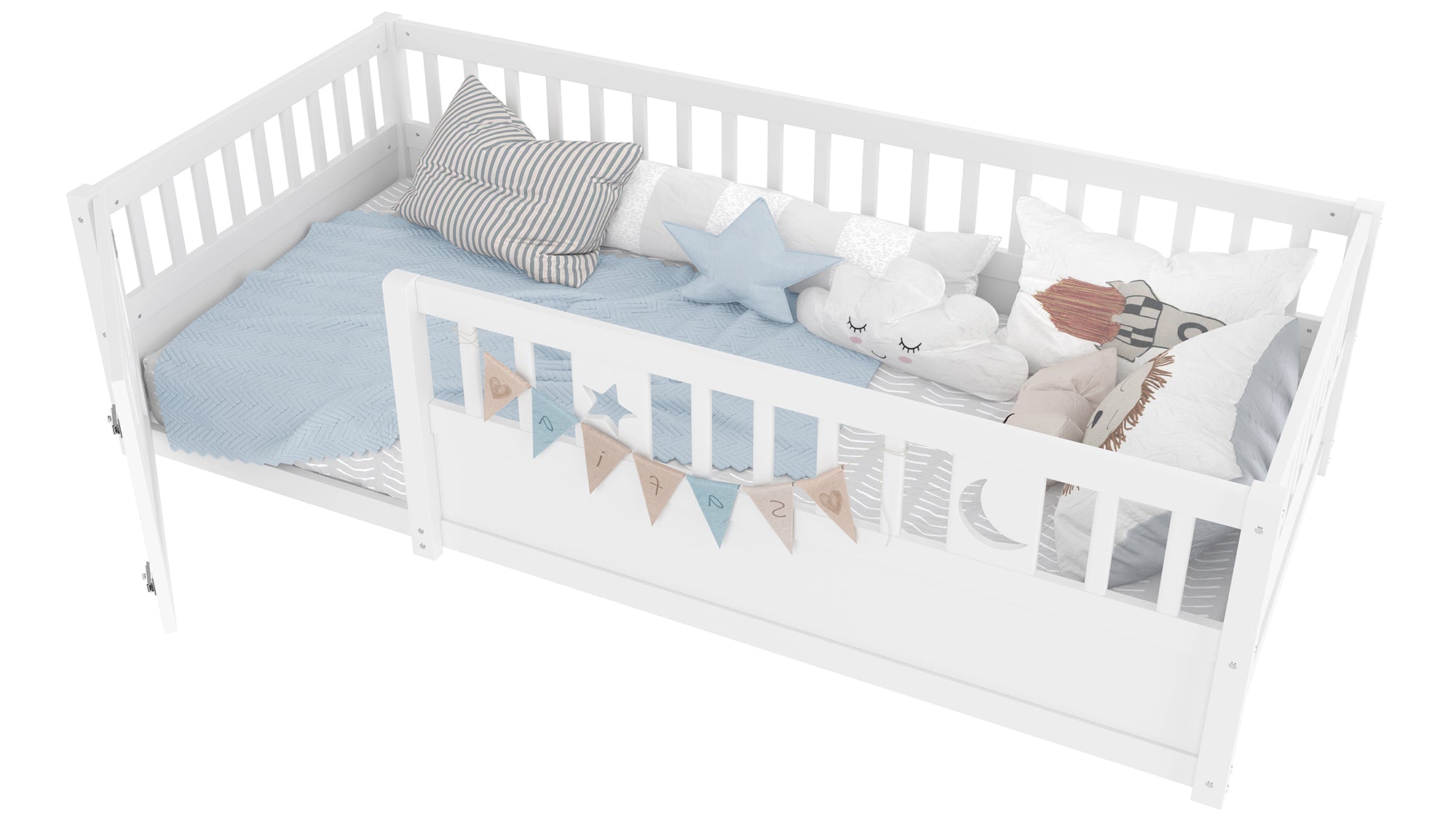 Logidon paneelbed 90x190 cm wit met raster ster maan decor
