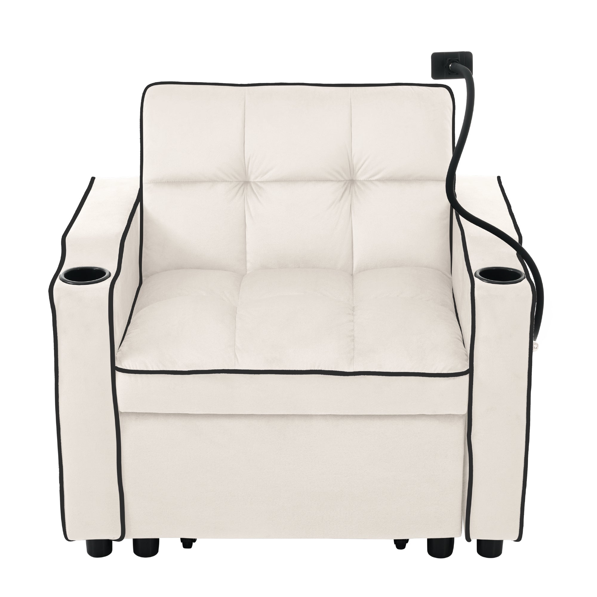 Logidon beige 3-in-1 uittrekbare slaapbank met bekerhouders