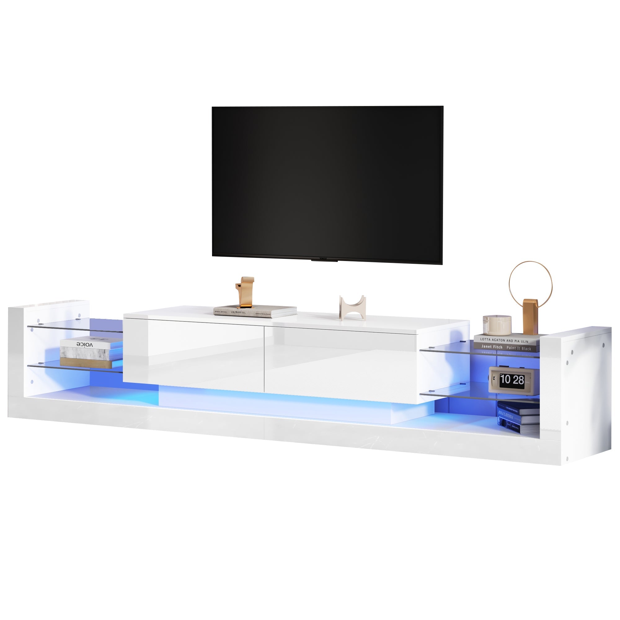 Logidon hoogglans TV-meubel met LED-verlichting 181 cm wit glazen front