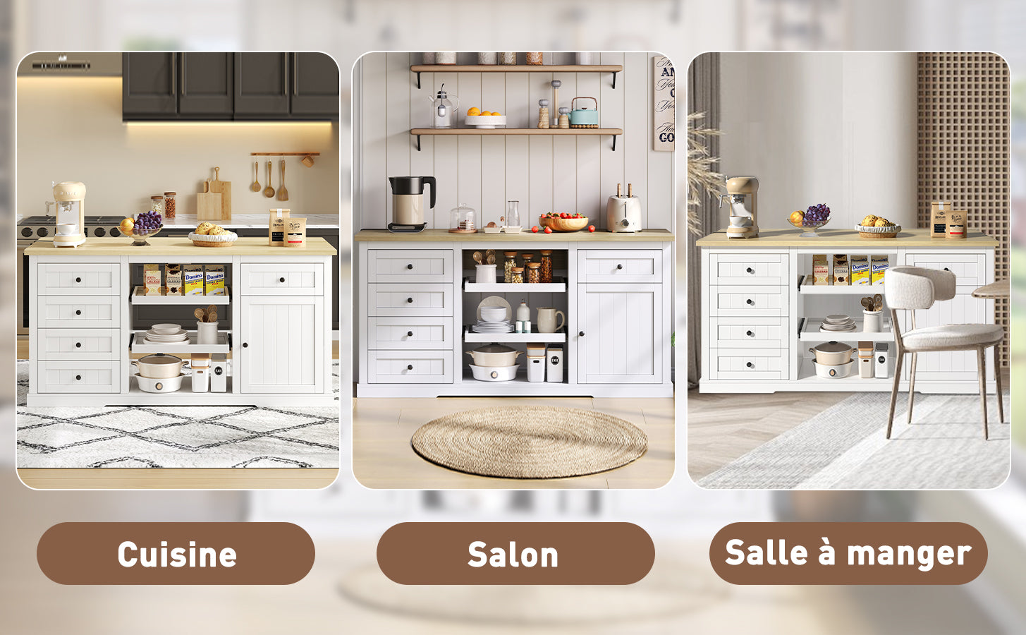 Logidon dressoir keukeneiland wit houten blad 5 laden 150x65x75 cm