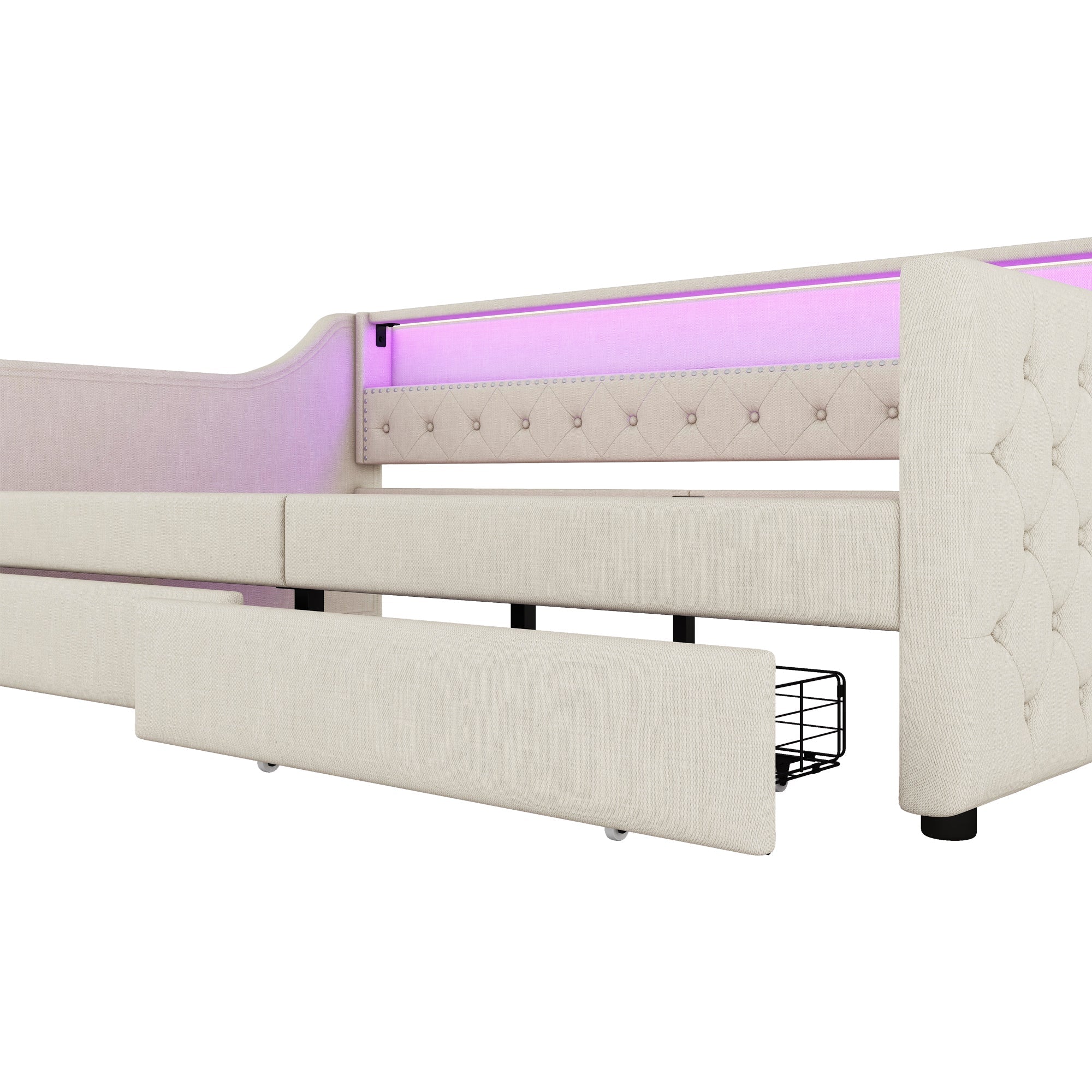 Logidon Daybed 90x200 beige slaapbank met lattenbodem USB-oplaadaansluiting