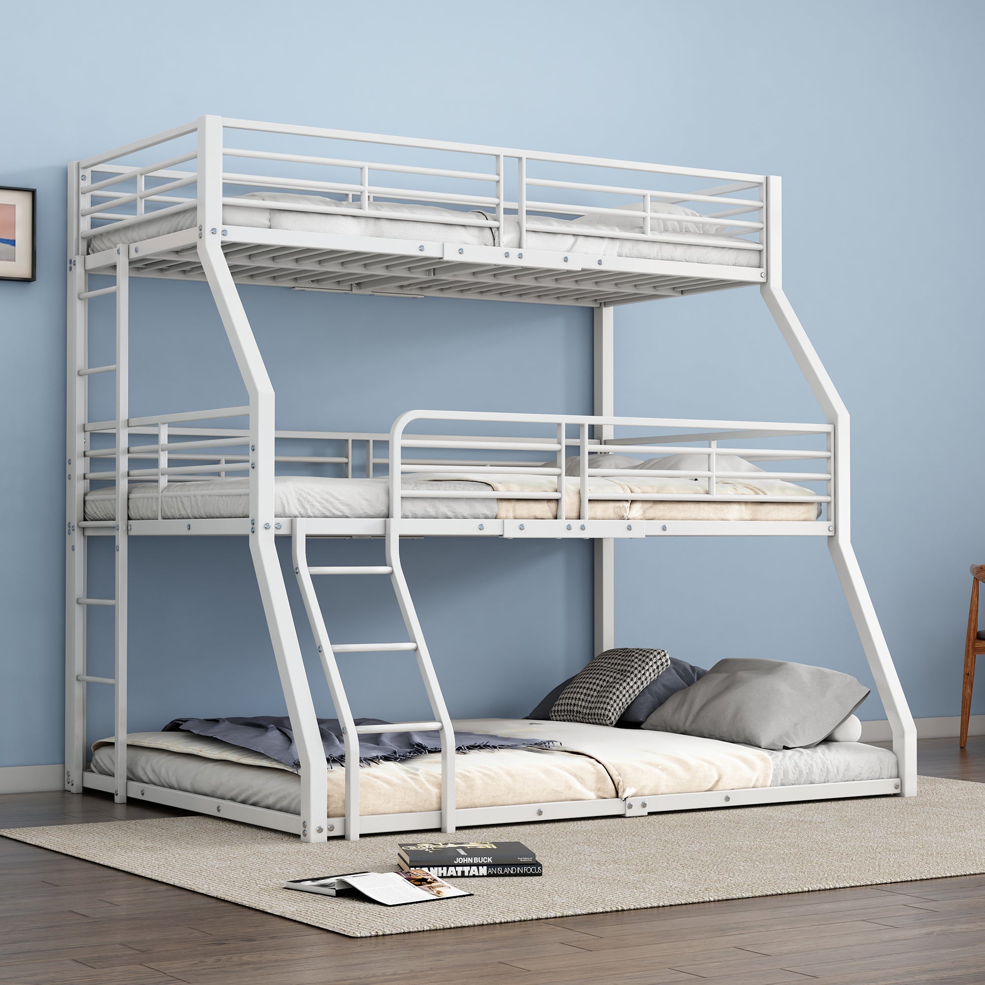 Logidon stapelbed 90x200 cm driedubbel metalen bedframe wit