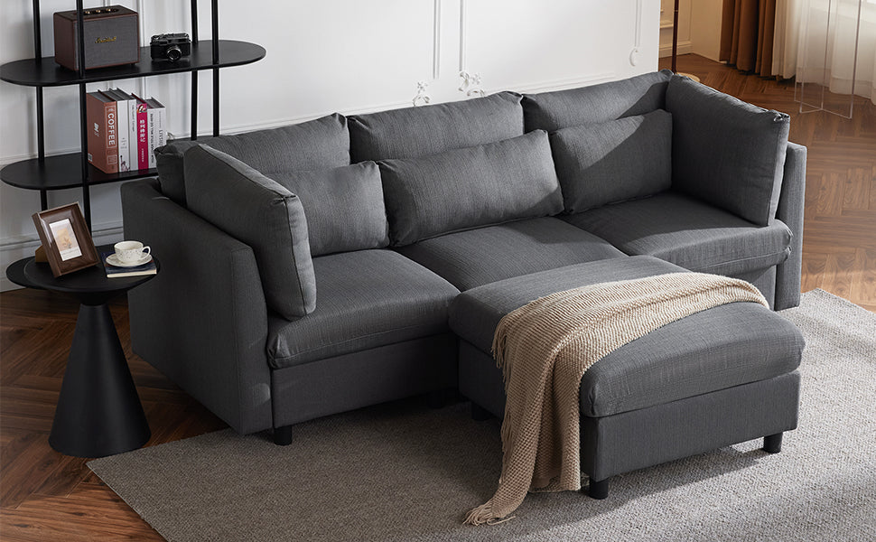 Logidon Modern Design Bank Hoekbank met Voetenbank Grijs 220 cm