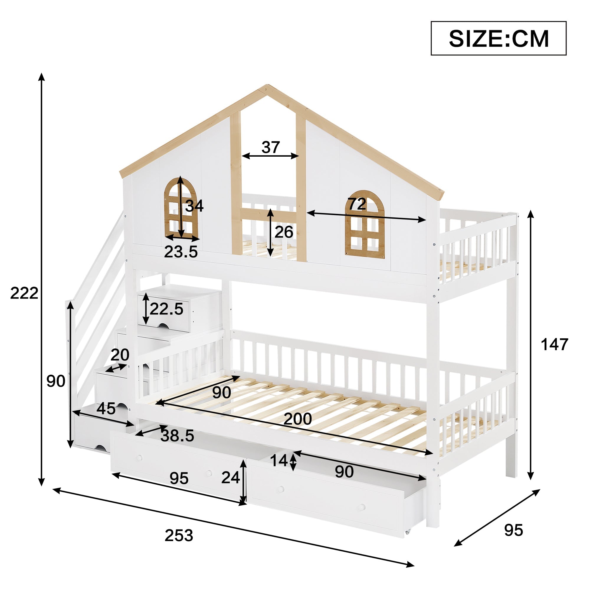 Logidon stapelbed kinderbed wit naturel 90x200 cm met raam