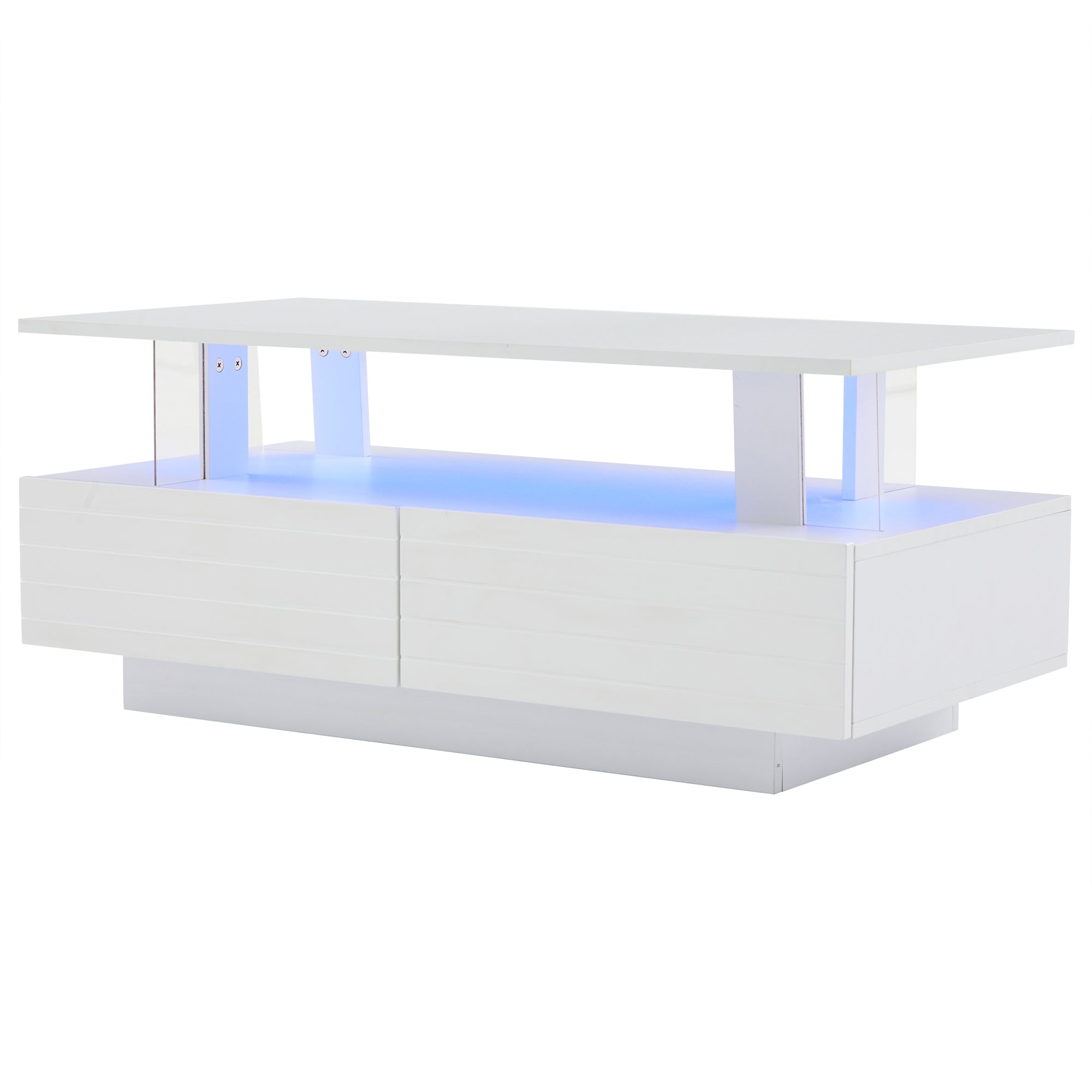 Logidon Witte LED Salontafel met Opbergruimte Bluetooth App Bediening 100x50x42 Cm