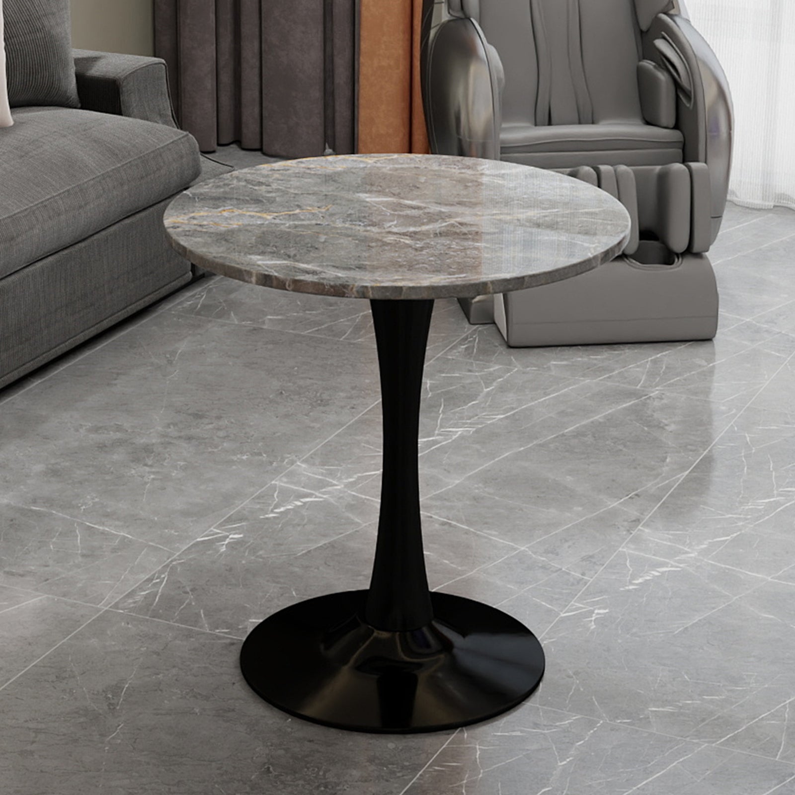 Logidon ronde salontafel marmerlook grijs 70 cm diameter tulpvoet