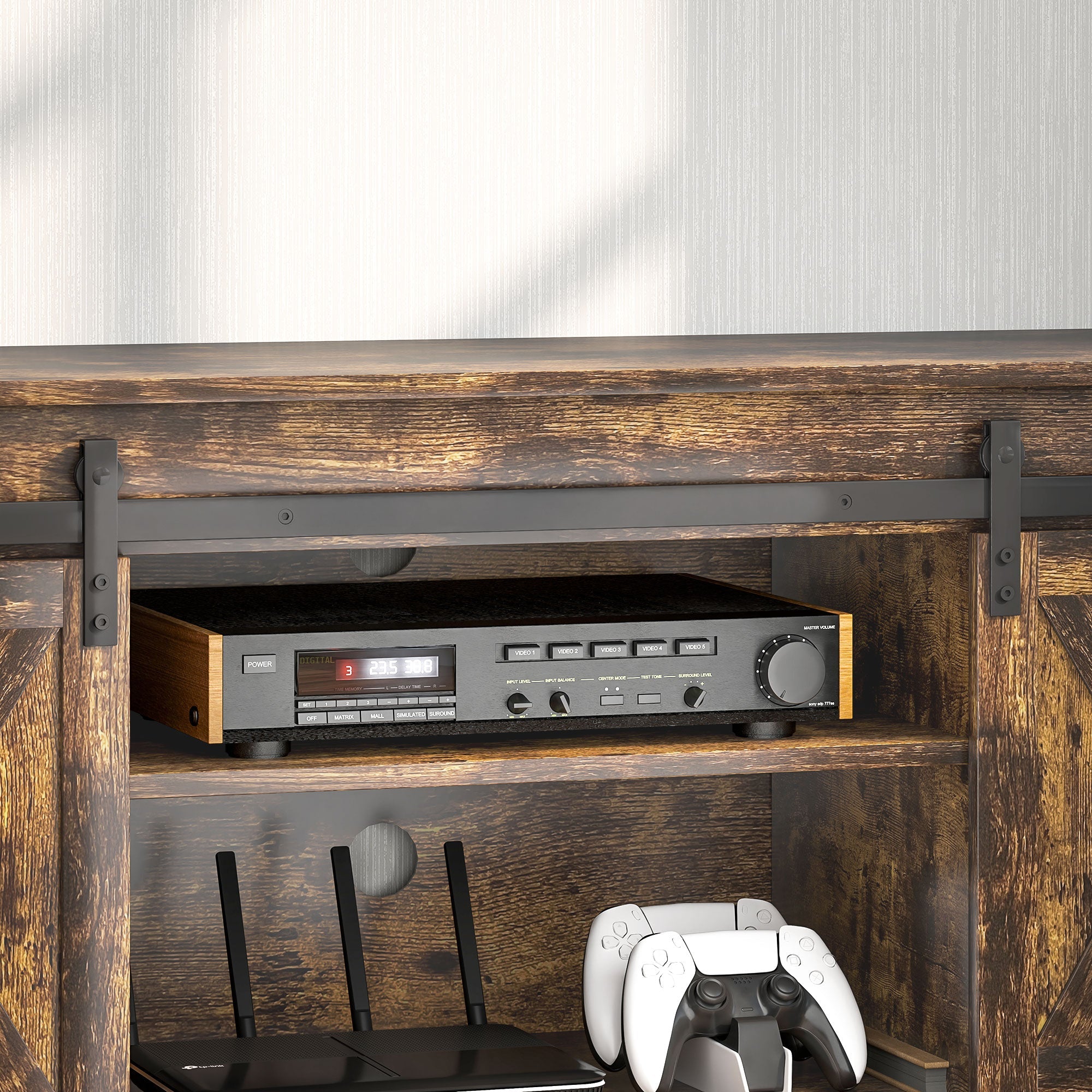 Logidon TV cabinet 120 cm brown industrial look sliding doors