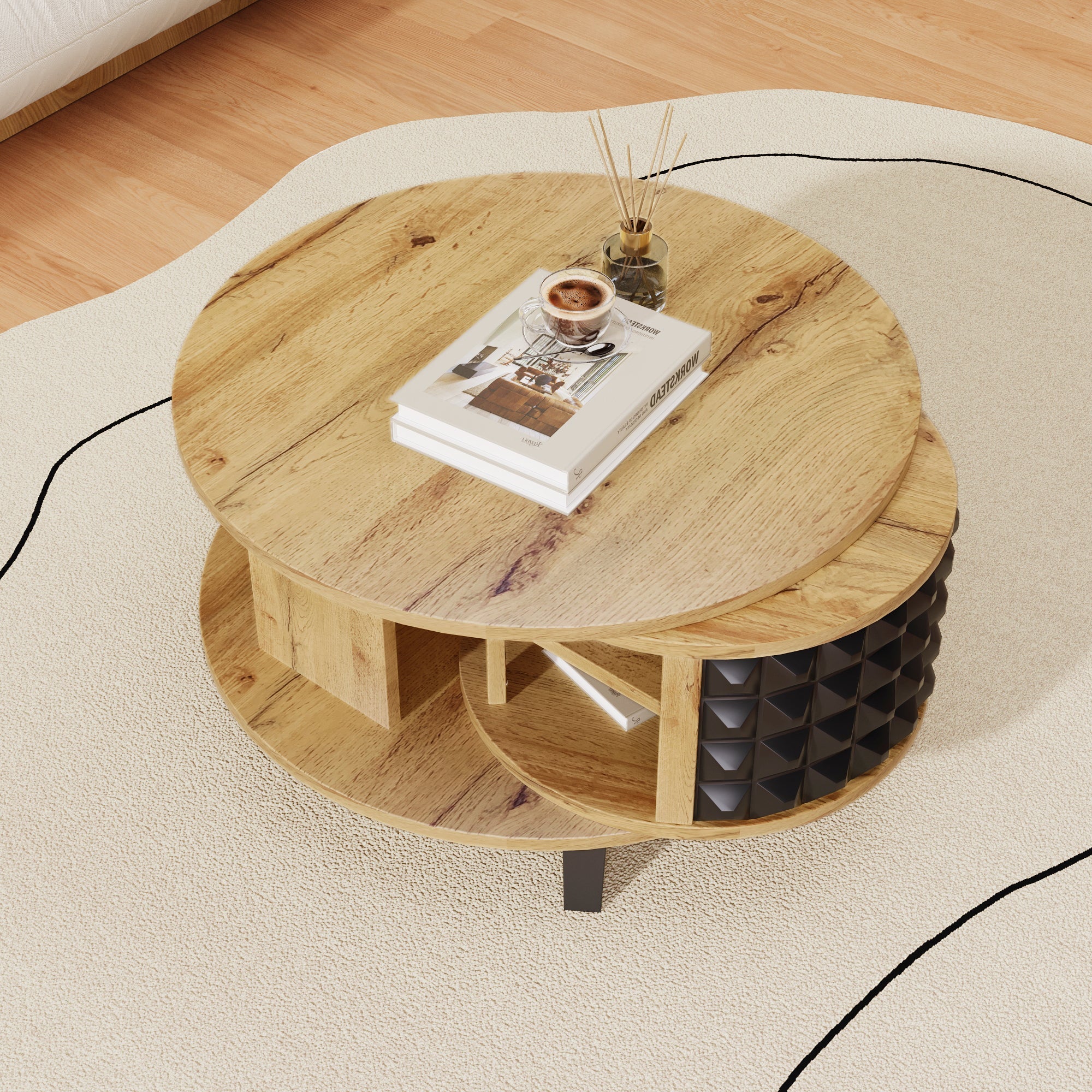 Logidon turntable with hidden shelf natural wood look 85x80x45 cm